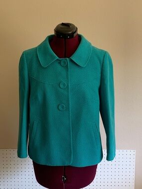 Ann Taylor Teal Textured Three-Button Pea Coat